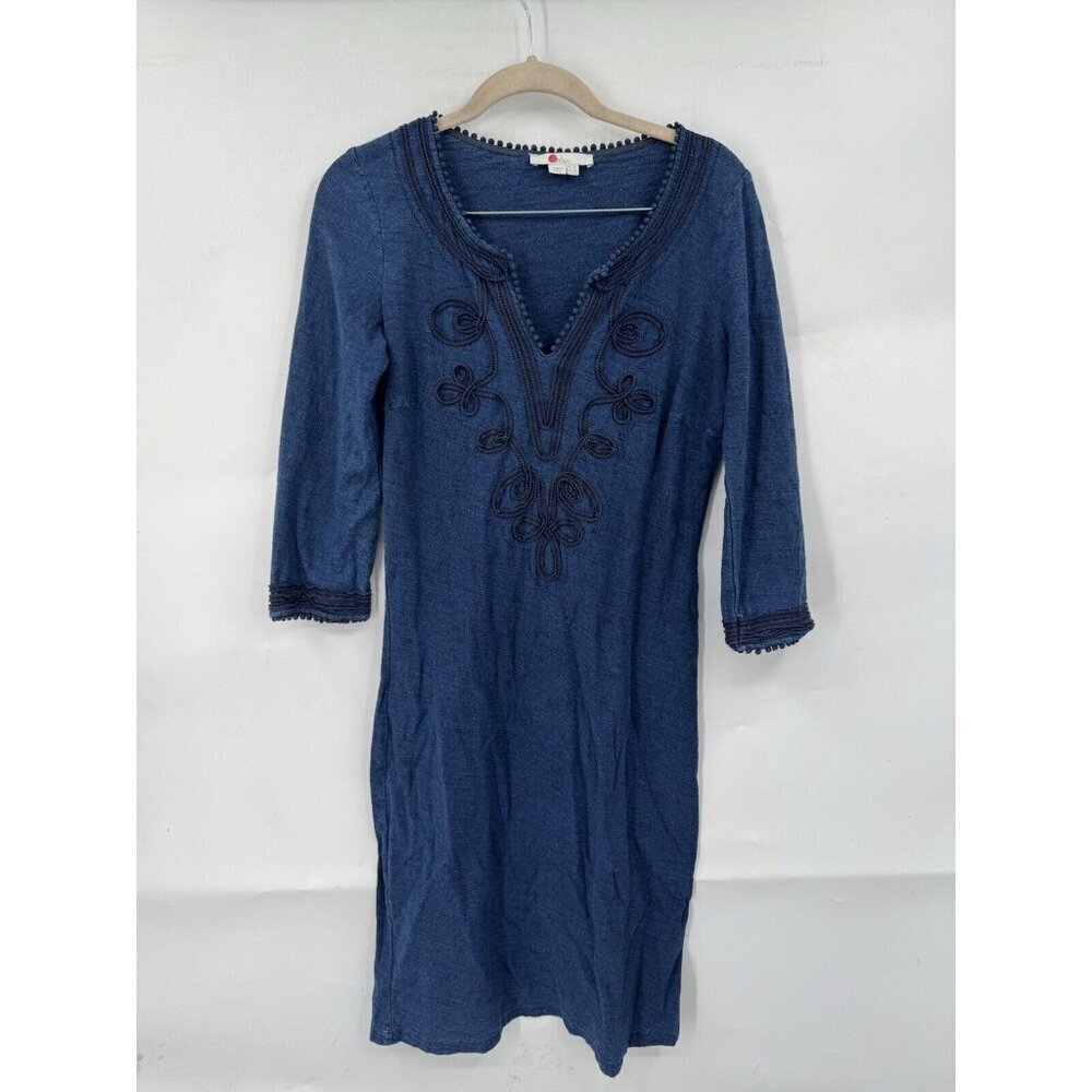 Boden‎ Reanna Jersey Mini Dress Women 6L Indigo Embroidered Bohemian Feminine